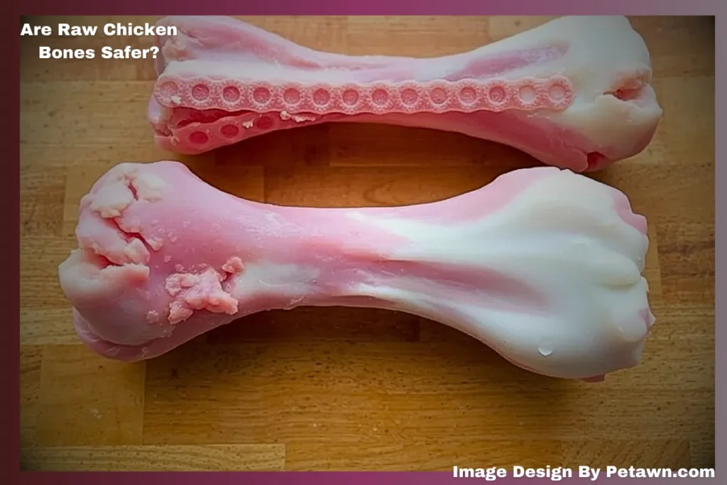 Two realistic pink and white rubber dog bones on a wooden surface, featuring texture details